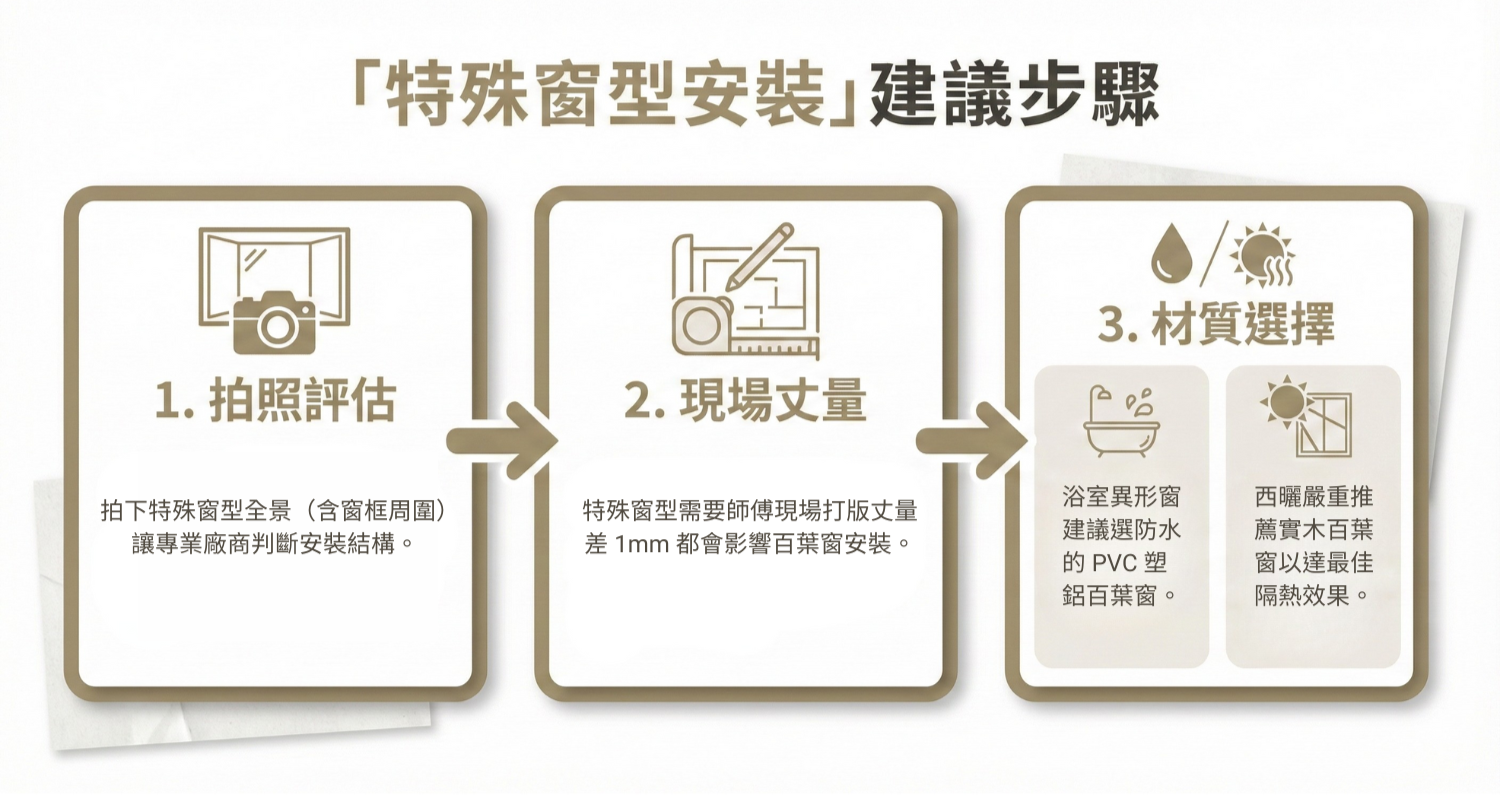 百葉窗特殊窗型安裝-百葉窗安裝步驟